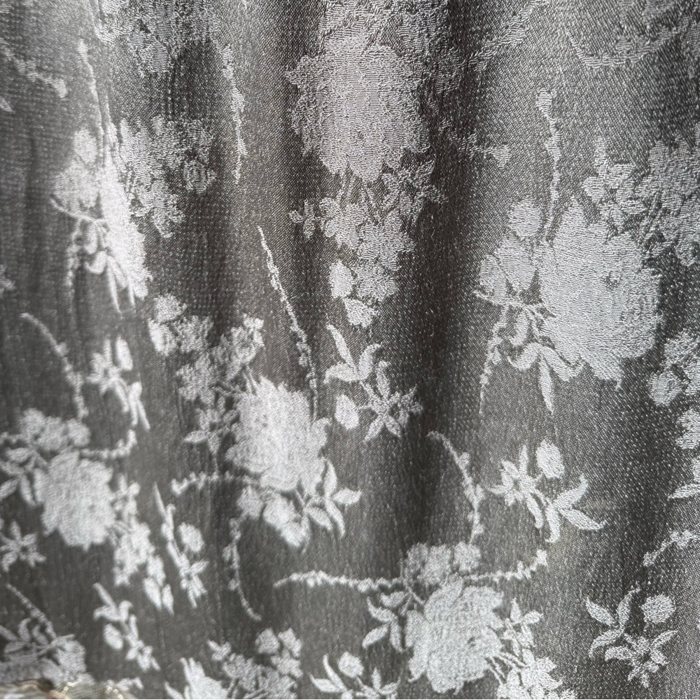 Light Sage Tonal Floral Satin Maxi Skirt with Embroidered Layered Ruffle,plus 3X - Picture 5 of 11